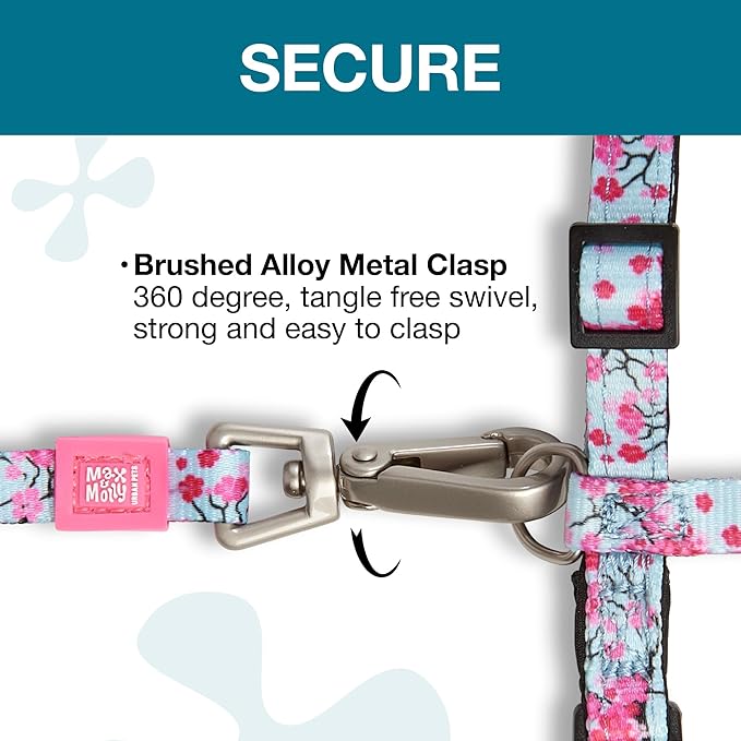 Max and Molly Adjustable Cat Harness and Leash Set - Escape-Proof Cat Harness with Leash for Outdoor Walking and Exploring, Soft Padded Double Stitched Material (Cherry Bloom)