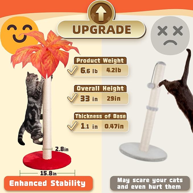 Cat Scratching Post Cat Scratcher 35 inch Tall Scratching Post with Sisal Rope for Indoor Cats Large Cat Scratching Post sisal cat Scratcher Cute for Kitten Scratching Post, Red