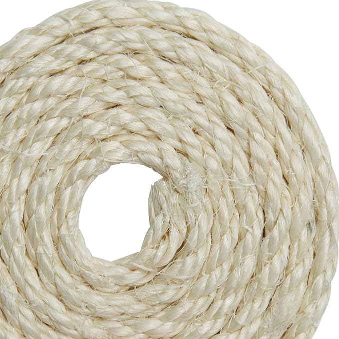 White Sisal Rope 1/4 Inch by 98-Feet for Cat Scratching Post Tree Tower Replacement Repair and Replace, DIY Hemp Twine Rope for Kittens Shelves Furniture Window Bed Perch House Climbing, 6mm by 30m