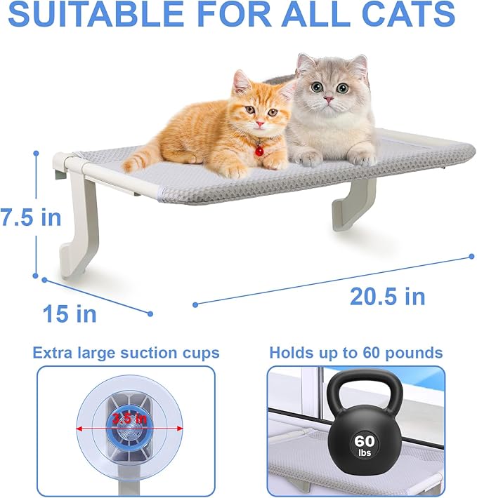 2-in-1 Cat Window Perch for Large Indoor Cats, Cat Window Hammock for Window with Solid Metal Frame, Cat Window Seat, Window Cat Perch Bed for Cats Inside, Cat Window Bed Shelf for Windowsill, Bedside