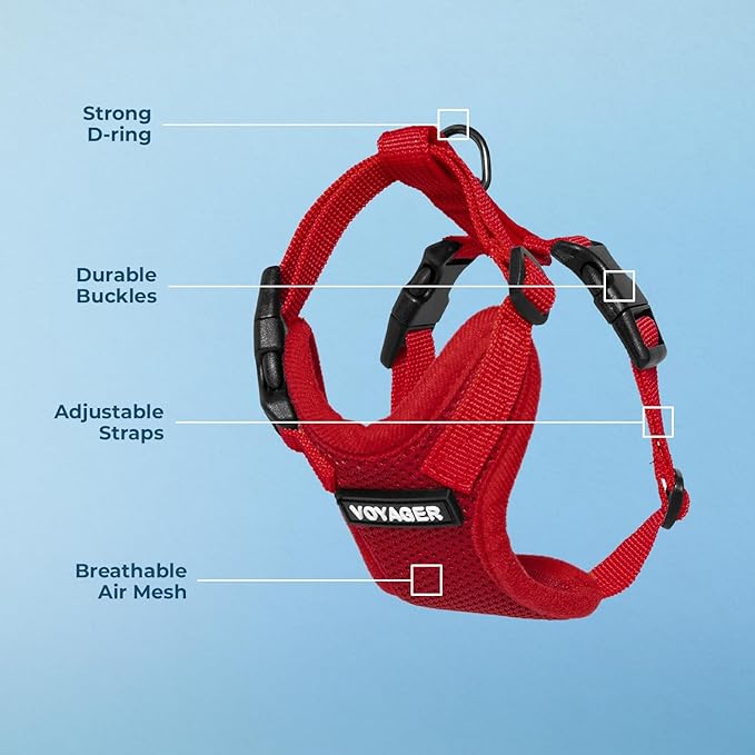 Voyager Step-in Lock Pet Harness - All Weather Mesh, Adjustable Step in Harness for Cats and Dogs by Best Pet Supplies - Red, M
