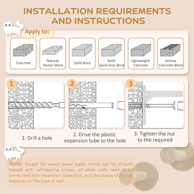 PawHut Cat Wall Shelves, 4PCs Corner Design Cat Wall Furniture with Scratching Post, Scratching Board, Perches, Cat Wands, Toy Ball, Cat Wall Climber for Indoor Cats Kittens, Beige