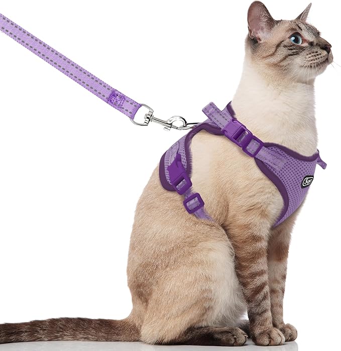 Supet Cat Harness and Leash for Walking Escape Proof, Adjustable Harness for Cats, Easy Control Small Cat Harness for Medium Large Kitten Purple M
