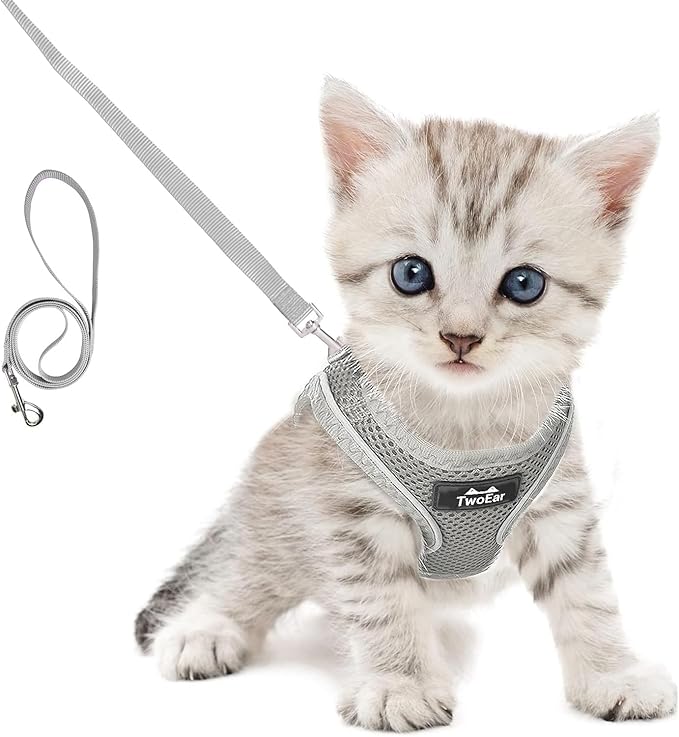 TwoEar Cat Harness Escape Proof, Soft Dog Vest Harness Adjustable, Breathable Mesh Step-in Puppy Walking Jacket Reflective Easy Control for Extral Small Pets for Outdoor Walking(XXXS, Grey)