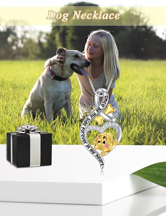 925 Sterling Sliver Yorkshire/Corgi/Labrador/Pug/Bulldog/Paw Print/Cross Necklace Cute Puppy Dog Necklace Jewelry Birthday Gifts for Women Girls Dog Lovers