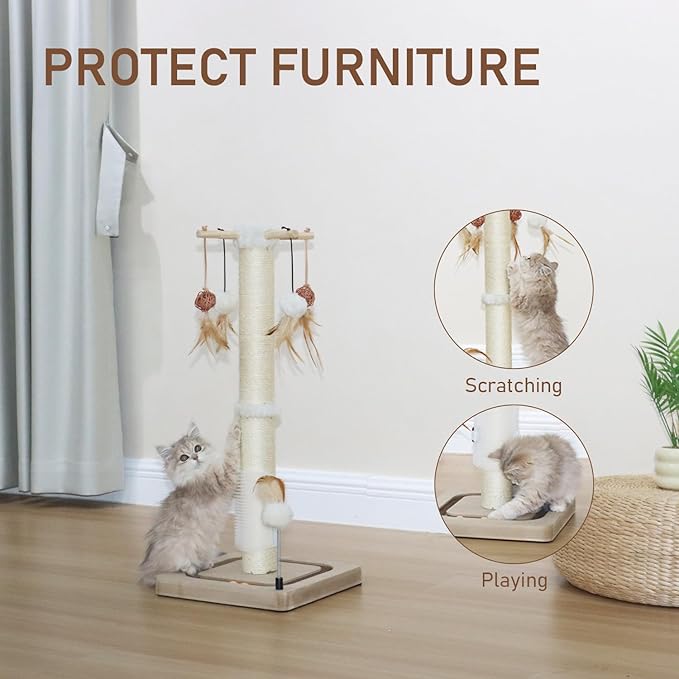 PEEKAB Cat Scratching Post 27 Inches Sisal Scratch Post with Track Ball Toys for Indoor Cats,Kittens Scratcher Toy Beige
