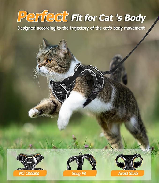 Halypet Cat Harness and Leash Set [H500 Pro Escape Proof Cat Harness for Walking, Adjustable Breathable Soft Travel Cat Leash, Reflective Strips Kitten Harness