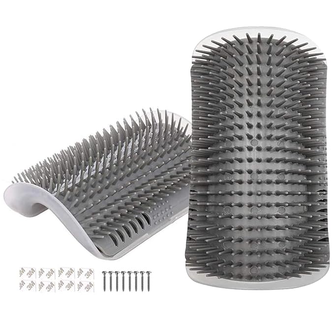 2 Pcs Upgraded Cat Self Groomer with Catnip, Corner Brush Massager for Indoor Cats, Wall Scratcher for Large & Thick-Haired Felines