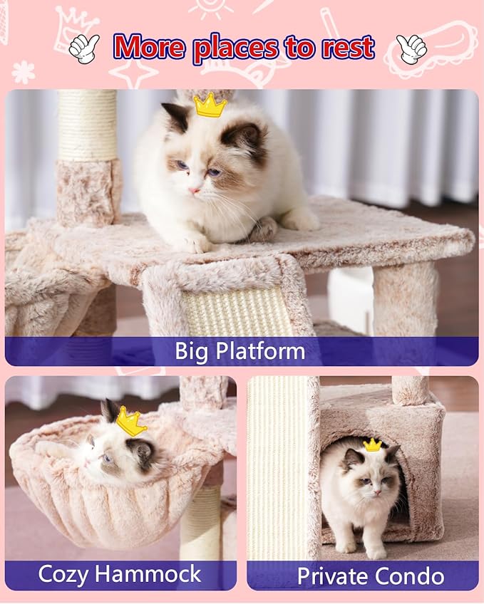 Cat Tree, Cat Tower with condo, Basket, Large Bed, Platform, Scratch Board, Cat Scratching Posts for Indoor Cats, Muchroom GCT002SMU