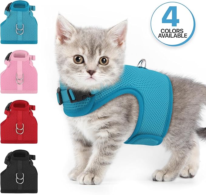 MoNiBloom Soft Cat Harness for Walking Escape Proof and Travel, Kitten Adjustable Breathable Vest Harness - Sky Blue, XS