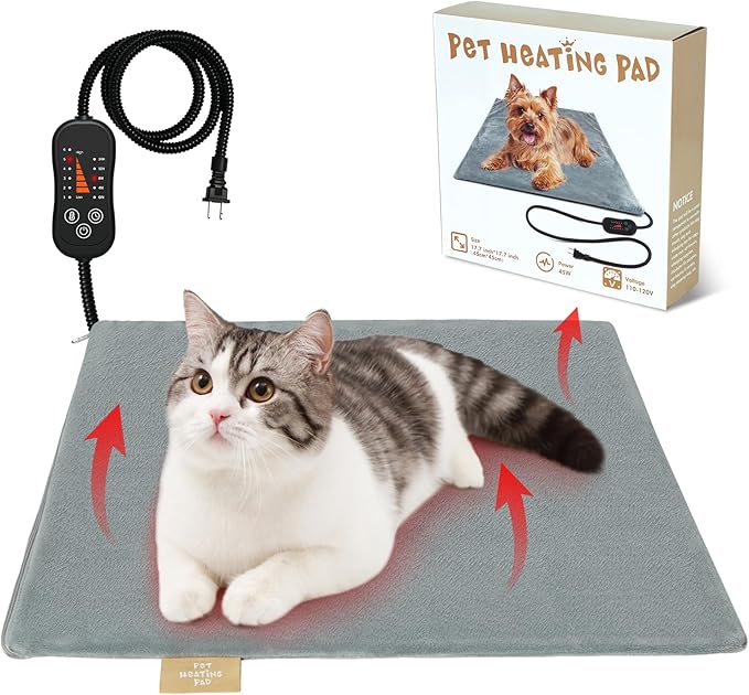 Vannon Pet Heating Pad, Heated Cat Dog Bed with Chew Resistant Cord, 5 Timer and 6 Level Temperature Indoor Warming Mat for Small Dogs and Cats, Waterproof & Overheat Protection, 17.7" × 17.7"