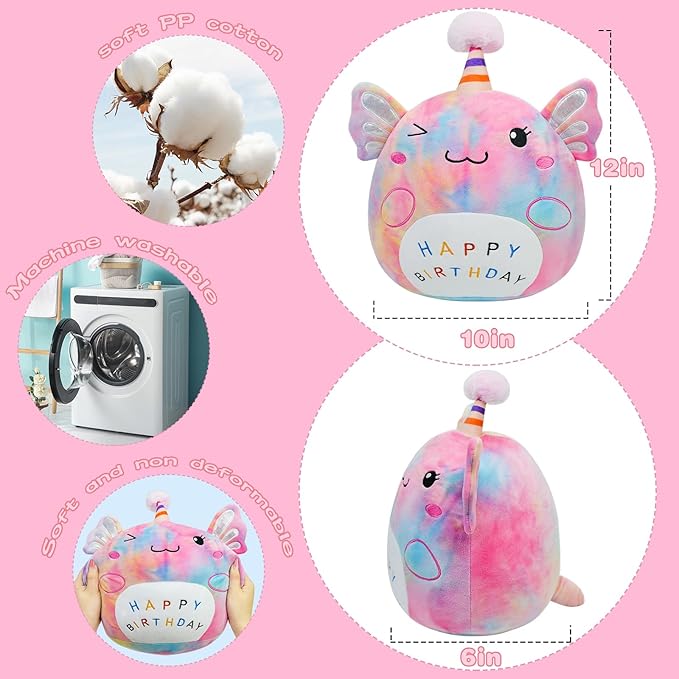 Axolotl Plush Toy 12 Inch Cute Unicorn Axolotl Birthday Stuffed Animal Soft Axolotl Plushies Pillow Multicolor Doll Gifts for Kid Toddlers Home Room Decoration (Axolotl Plush)