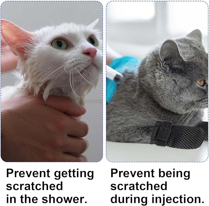 4pcs Anti Scratch Cat Mittens, Adjustable Mesh Cat Foot Covers, Breathable Cats Paw Covers Cat Nail Gloves Cat Paw Protector Cat Booties for Pet Bathing, Cutting Nails, Checking (XL, Black)