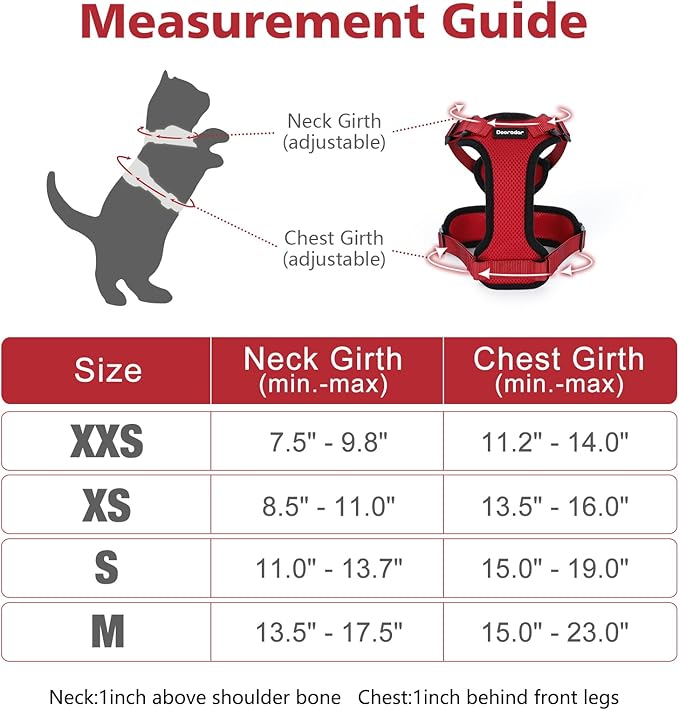 Dooradar Cat Harness and Leash Set, Escape Proof Safe Adjustable Kitten Vest Harnesses for Walking, Easy Control Soft Breathable Mesh Jacket with Reflective Strips for Cats, Red, XS