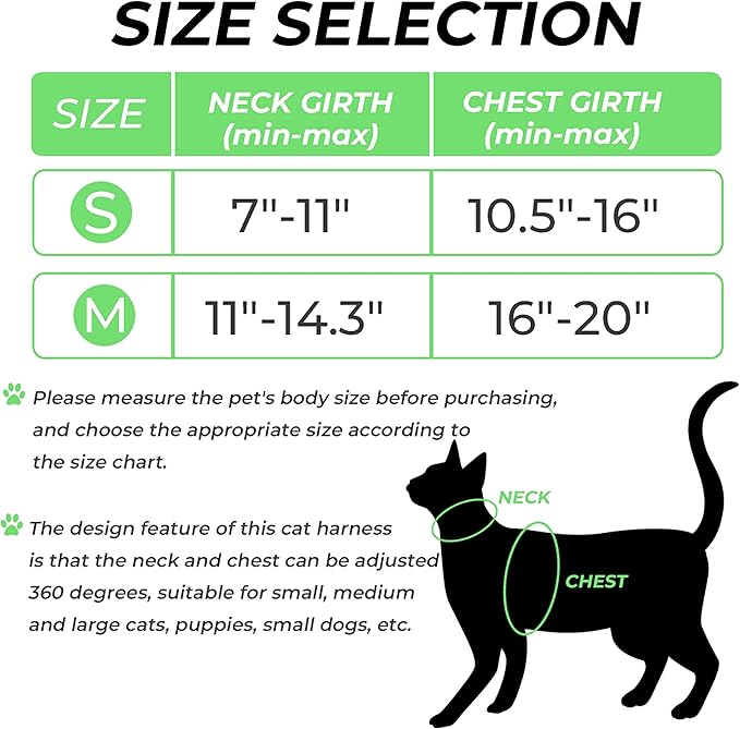Cat Harness and Leash Set - Escape Proof Cat Vest Harness for Walking Travel Outdoor - Reflective Adjustable Soft Mesh Breathable Cat Body Harness for Small Medium Large Cat