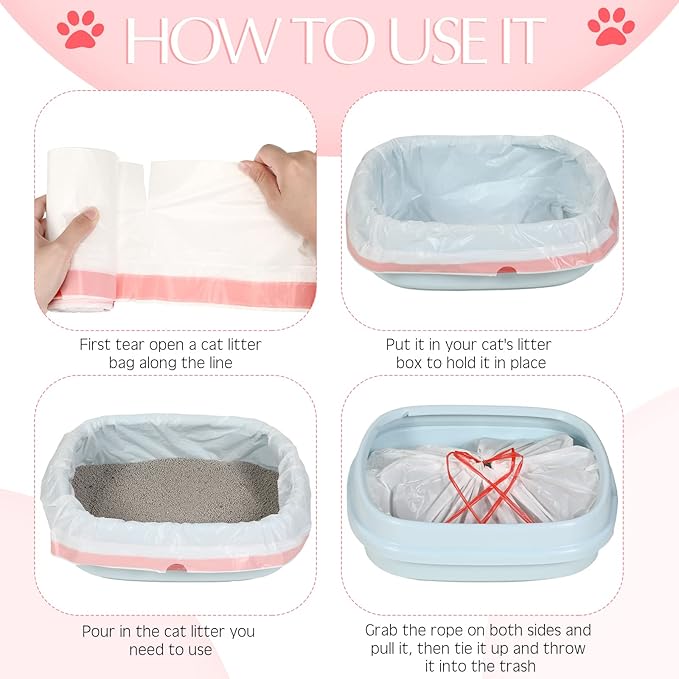 30 Count Cat Litter Box Liners Large Drawstring Cat Pan Bags Kitty Litter Box Liners XL Heavy Duty Liner Bags for Pets Cats Litter Box Tray, 36 x 18 Inch