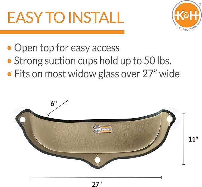 K&H Pet Products EZ Mount Window Mounted Cat Bed, Cat Window Hammock, Sturdy Cat Window Perch, Cat Window Bed Cat Furniture - Tan Cat Window Bed