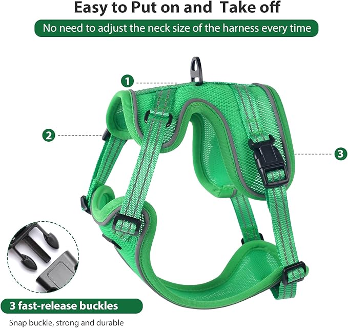 Rttochfy Cat Harness and Leash Set, Adjustable and Reflective Cat Vest, Escape Proof Kitten Harness, Easy to Put on with 3 Buckles for Cats Walking and Traveling (Light Green, L)