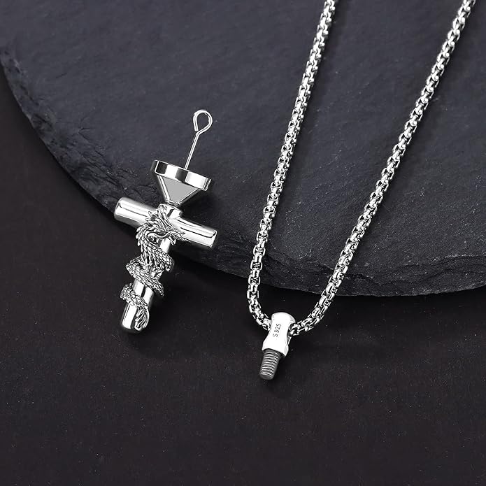 Aniu Cremation Jewelry for Ashes S925 Sterling Silver Urn Necklace Memorial Necklace for Human Ashes of Loved Ones Keepsake Pendant for Men Women