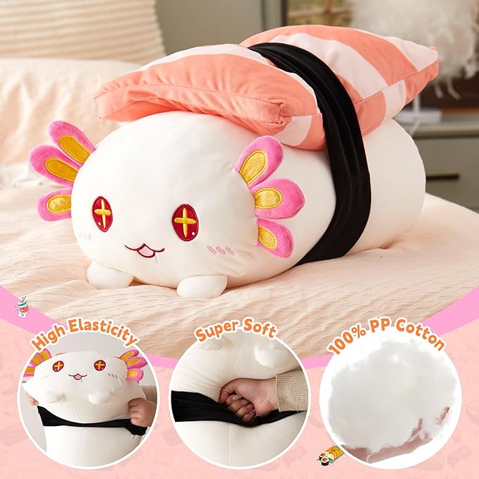 20‘’ Axolotl Plush Stuffed Animals Jumbo Plushie Original Giant Squishy Pillow Cute Kawaii Soft Sushi Axolotl Home Sofa Decoration for Kids Girls Boys