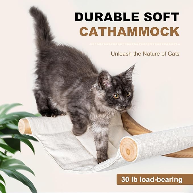 Cat Hammock Wall Mounted, Cat Wall Shelves, Wooden Cat Wall Furniture, Cat Wall Bed, Cat Wall Perches for Large Cats or Kitty Sleeping, Playing, Climbing, and Lounging