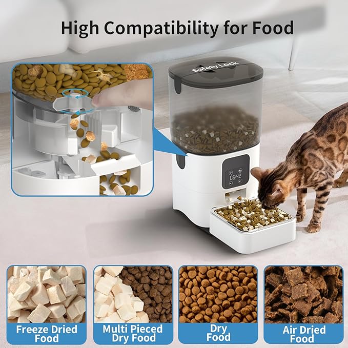 Automatic Cat Feeders with 6L Large Capacity Food Storage: Timed Pet Feeders with Programmable Feeding Schedule, Detachable for Easy Clean, Up to 36 Portions Per Day for Large Dog (25 Cup)