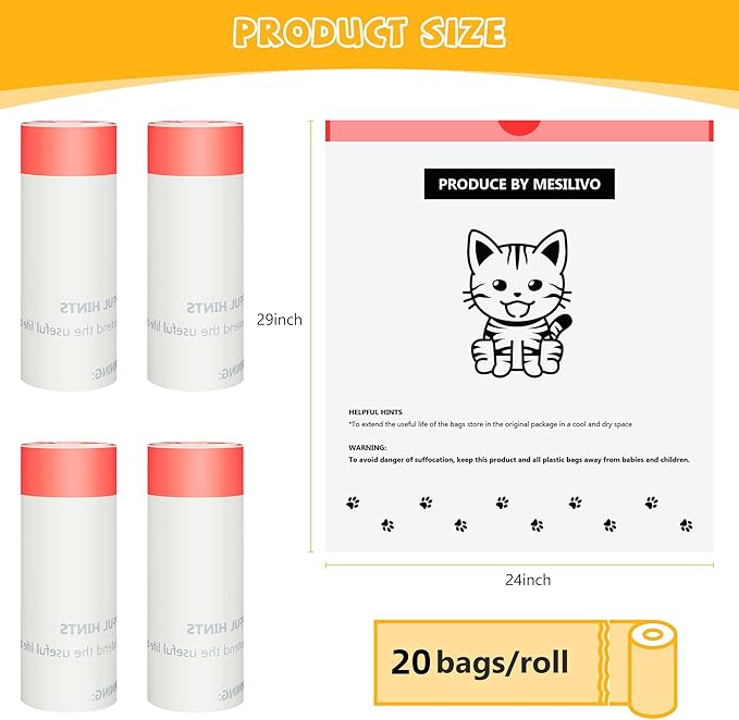 80 Counts Cat Litter box Bags for Automatic Cat Litter Box Self Cleaning, 24 x 29 Inches Extra Thick Cat Liner Bags Compatible with Litter Box Robot 4 and 3(White-Red)