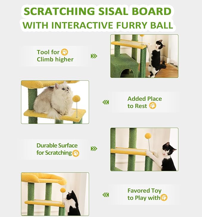 Made4Pets Cat Tree, Small Cat Tower for Indoors Cats, Cute Wood Kitty Condo with Scratching Post and Pad, 29" Multi-Level Modern Activity Climbing Furniture for Small and Medium Cats, Green