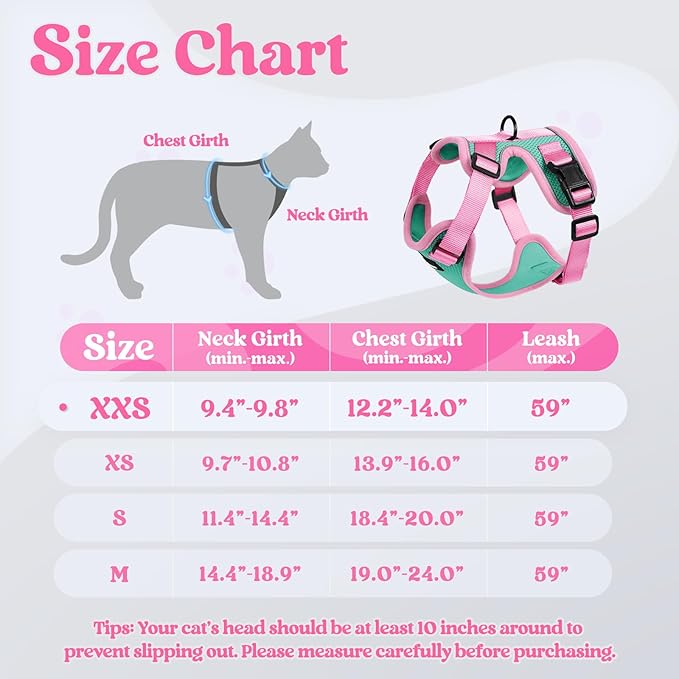 rabbitgoo Cat Harness and Leash Set, Escape Proof Soft Adjustable Vest Harnesses for Outdoor Walking, Easy Control Breathable Kitten Jacket with Reflective Strips, Green & Pink, XXS
