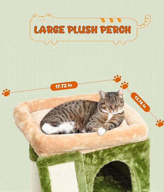 SYANDLVY Small Cat Tree for Indoor Cats, Cat Tower with Scratching Post, Modern Activity House for Large Cats, Condo with Board, Kittens Cave