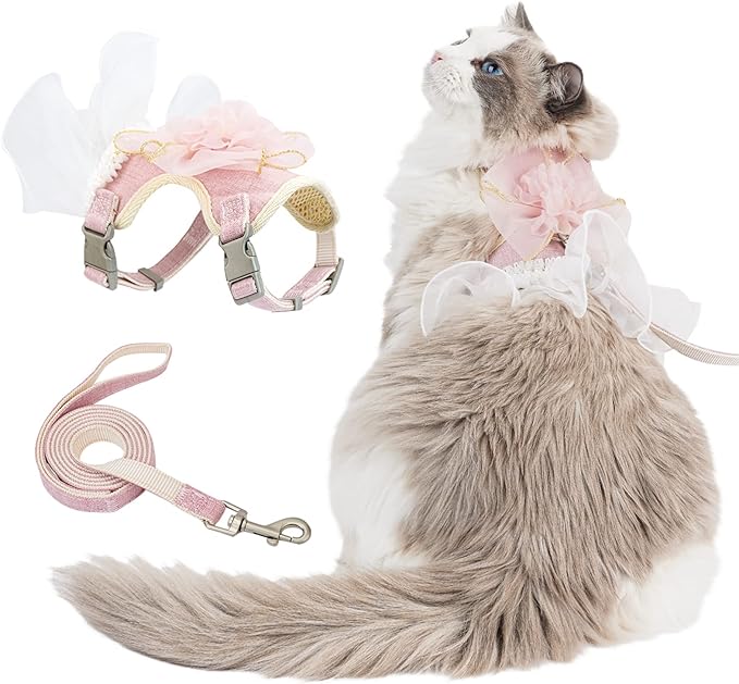 cat Harness and Leash Set Escape Proof Travel cat Harness for Small cat and Large cat Pink Color Junsirs