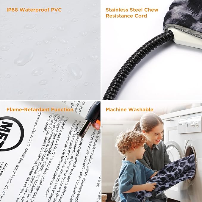 Tikaton MET Certified Pet Heating Pad, 2024 New Upgrade Heated Cat Bed Indoor with Auto Shut Off Timer, 6 Temperature Adjustable Pet Heating Pads (L: 35" x 24", BlackLeopard)