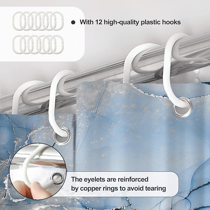 AWERT Blue Marble Shower Curtain for Bathroom Modern Blue White Marble Ink Shower Curtain with Hooks Washable Bathroom Accessories Bathtub Decor 72x84inch