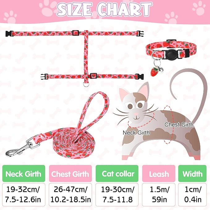 2 Pack Cat Harness and Leash, Escape Proof Adjustable Kitten Harness with Leash Collar, Lightweight Soft and Comfortable, for Small Medium Cat Safe Walking and Travel