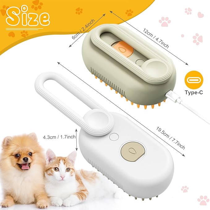 3 In 1 Pet Brush with Steam for Removing Tangled Hair from Dogs and Cats (Khaki)