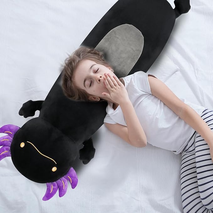 22inch Black Axolotl Stuffed Animal, Soft Long Pillow Doll Cute Axolotl Plush Body Pillow Plushies Toy Gift for Kids, Boys Birthday, Easter