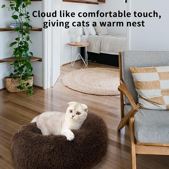 Nisrada Dog Bed for Small Medium Large Dogs, 27 inch Calming Dogs Bed, Washable-Round Cozy Soft Pet Bed for Puppy and Kitten with Slip-Resistant Bottom