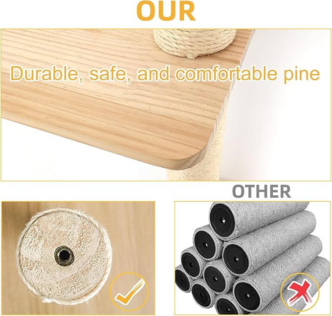 Cat Shelves for Wall, Cat Climbing Shelves Wall Mounted Cat Furniture Set, Cat Wall Shelf with 1 Cat Wall House, 1 Bridge Ladder, 3 Cat Scratching Post and 5 Steps