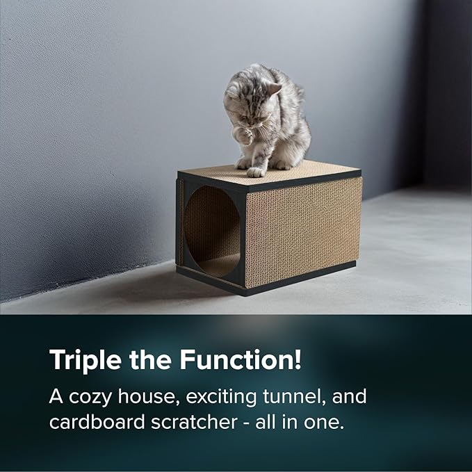 Cat Scratcher Tunnel, cardboard cat house, scratching post for Indoor cats, 360 degree comfort, durable design, odor-free, easy assembly, perfect for playful kittens and adult cats, blackwood