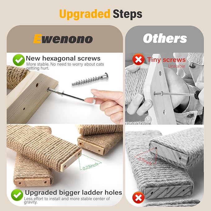 1 Pack 4 Steps Cat Wall Shelves Cat Wall Stairs with Sisal Rope.an Improved＆Stronger Cat Wall Steps Cat Tree Supplies