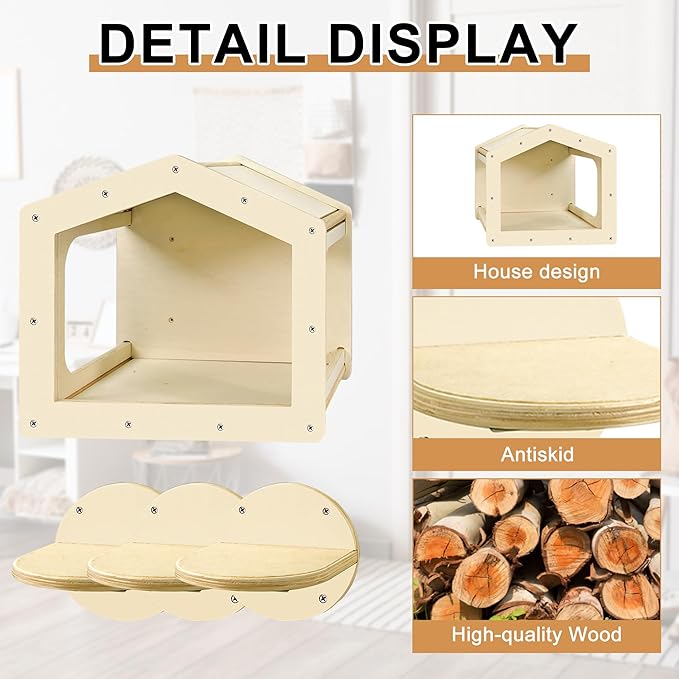 Cat Wall Shelves, Cat Shelves and Perches for Wall, Cat House Fit Cat Up to 25Lbs, 1 Cat Condo House and 3 Large Cat Steps with Scratching Pad, Cat Climbing Shelf for Indoor, Cat Wall Furniture