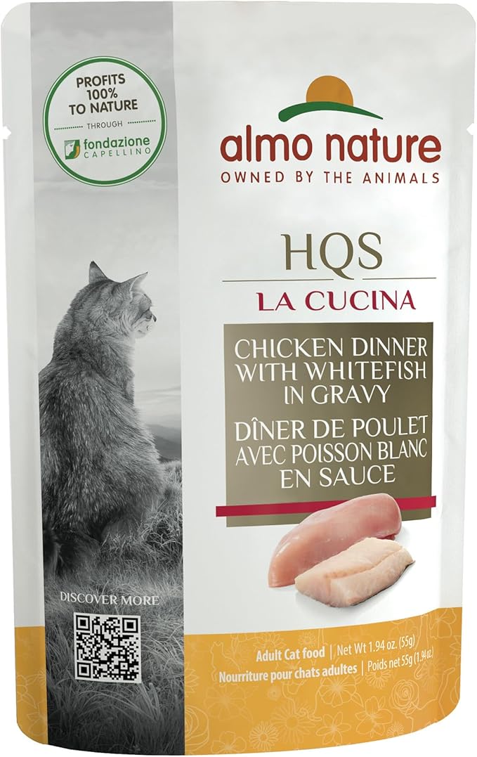 Almo Nature HQS La Cucina Wet Cat Food Pouch Chicken Dinner with Whitefish in gravy 1.94 oz (Pack of 12)