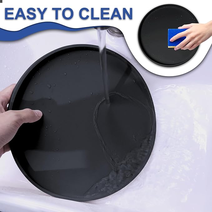 Arespark Pet Silicone Food Mat, Set of 4 Nonslip Waterproof Feeding Bowl Mat with Raised Edges for Food and Water Prevent Spills, Round Eating Tray for Dog Cat Puppy Kitten, 10'' x 10''