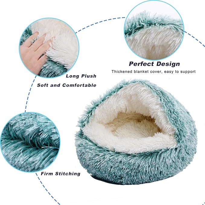 Cat Bed Round Hooded Plush Fluffy Cat Bed Cat Cave Bed for Indoor Cats & Dogs Burrow Cat Donut Small Dog Bed Calming Pet Beds Fuzzy Coverd Cat Nest Puppy Bed Tent Machine Washable