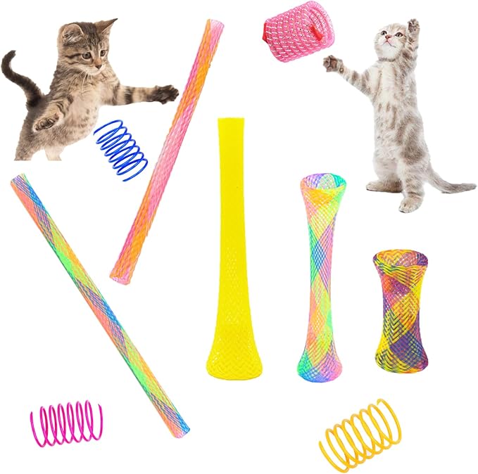 46 Pcs Cat Spring Toys Set, Colorful Cat Spring Toy and Cat Tube Toy Interactive Cat Toy for Indoor Cats, Playful Flexible Cat Plastic Coil Spiral for Kittens to Swat, Bite, Hunt (Random Color)