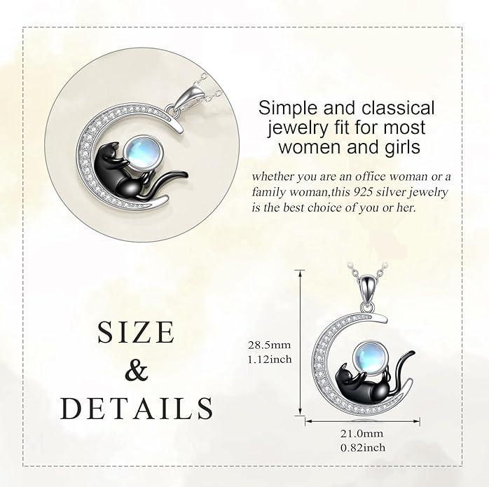 925 Sterling Silver Celtic Crescent Moon Animal Necklace for Women Fox/Black Cat/Hummingbird Crystal/Abalone Shell Pendant Jewelry Gift for Mom Daughter
