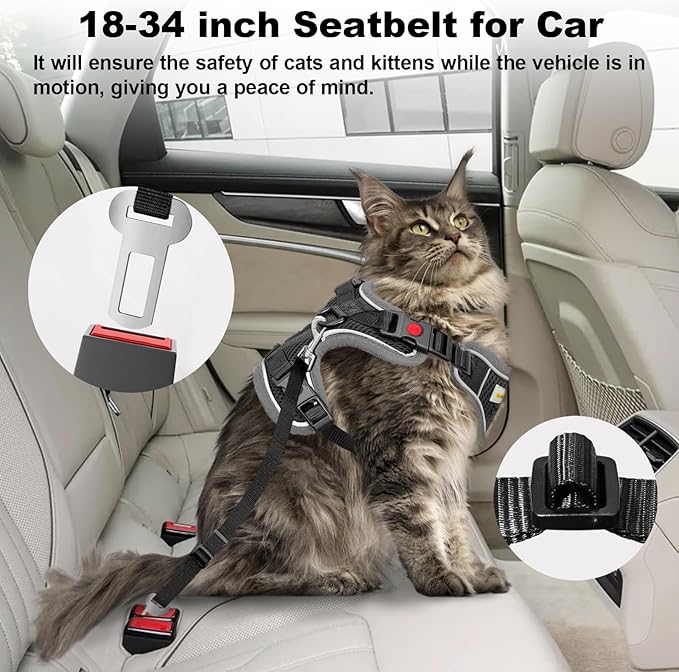 Cat Harness and Leash for Walking, Retractable Cat Harnesses and Leash Set Escape Proof, Breathable Soft Kitten Harness Small Large Cat Harness for Travel Training and Walking, Black, S