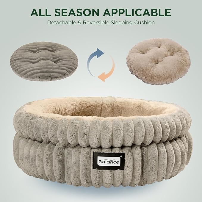 BALANCE Cat Bed Kitten Bed, Washable Round Cat Beds for Indoor Cats,Super Soft Plush Faux Fur Pet Bed for Puppy and Kitten with Anti-Slip Bottom