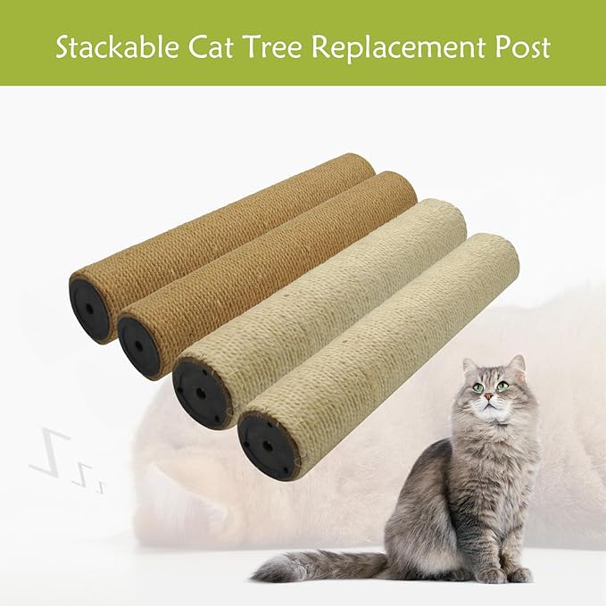 4 Pcs Cat Scratching Post Replacement for Indoor 15.7 x 3.1 Inches Cats Tree Replacement Parts Natural Sisal Cat Scratch Posts Refill Pole Part with M8 Screws Spare Cat Furniture Accessories