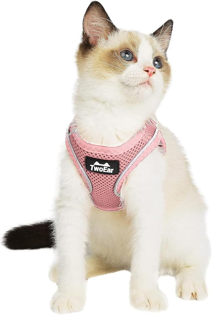 TwoEar Cat Harness Escape Proof, Soft Dog Vest Harness Adjustable, Breathable Mesh Step-in Puppy Walking Jacket Reflective Easy Control for Extral Small Pets for Outdoor Walking(XXS, Pink)